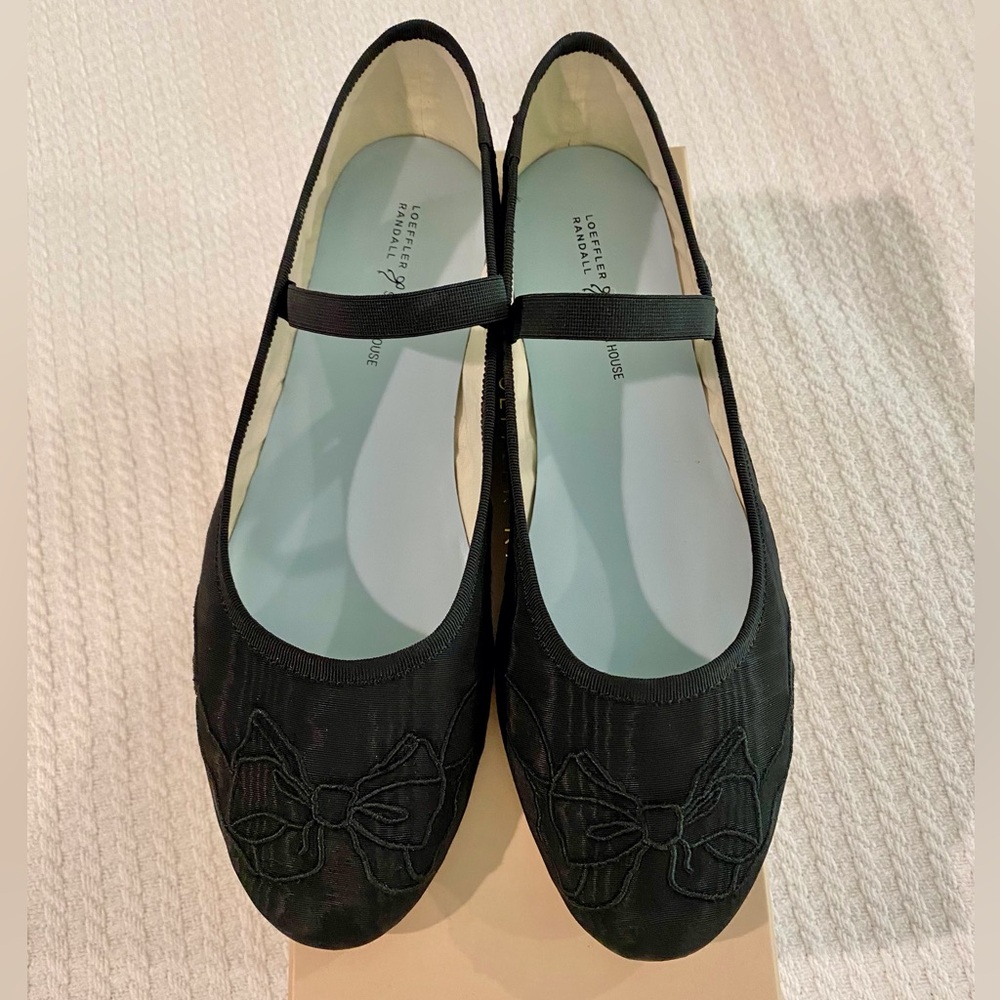 LOEFFLER RANDALL x SALTER HOUSE Black Moire Bow Flats sz 10.5 - Picture 11 of 12